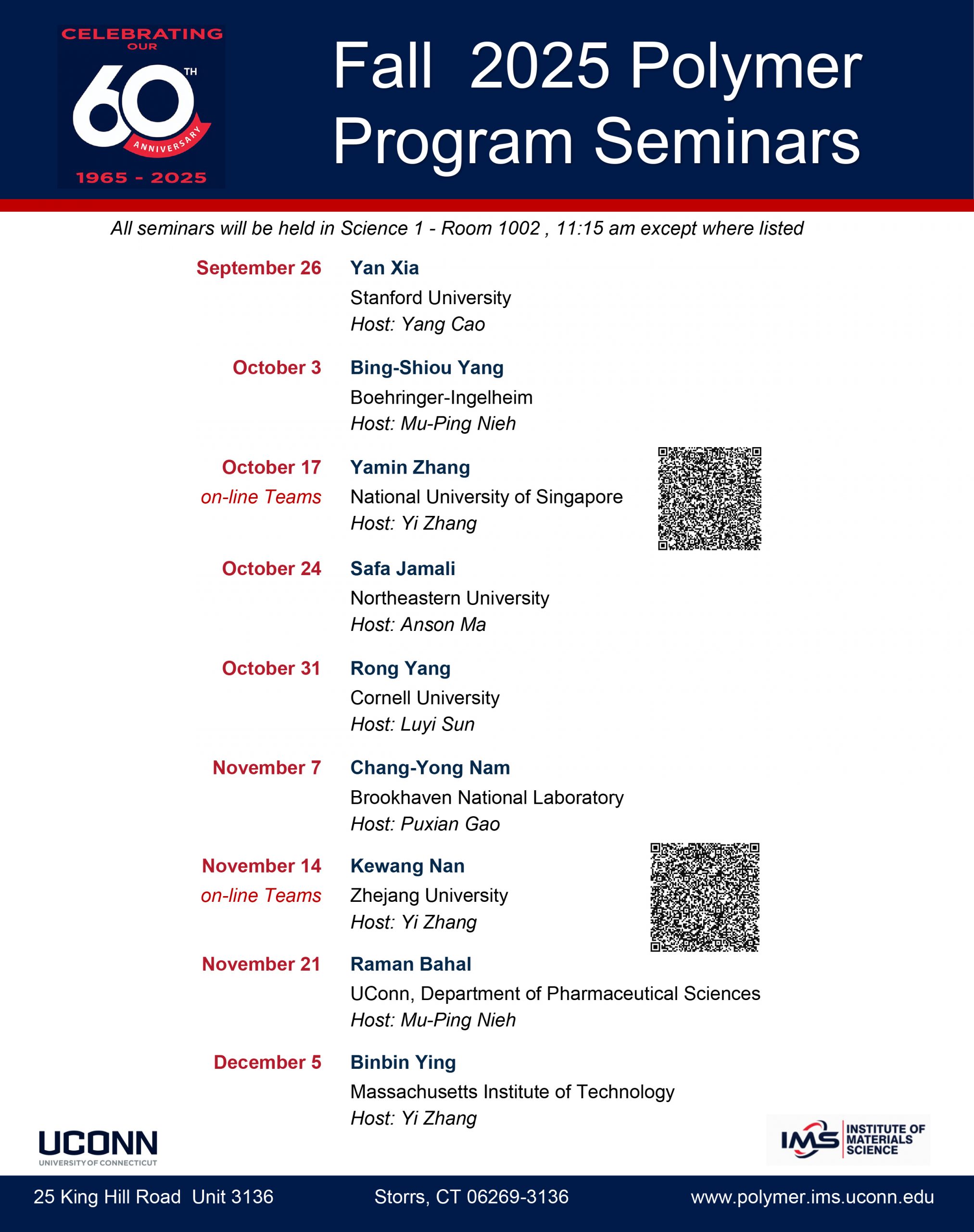 IMS Polymer Program Seminar Listing for Fall 2025