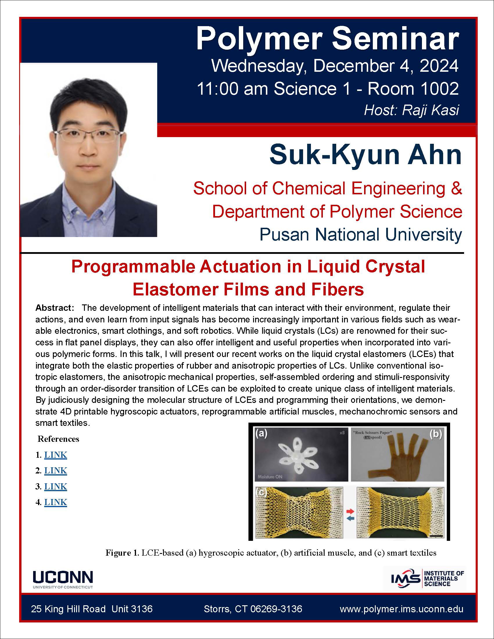 Flyer for IMS Polymer Program seminar featuring Suk-Kyun Ahn