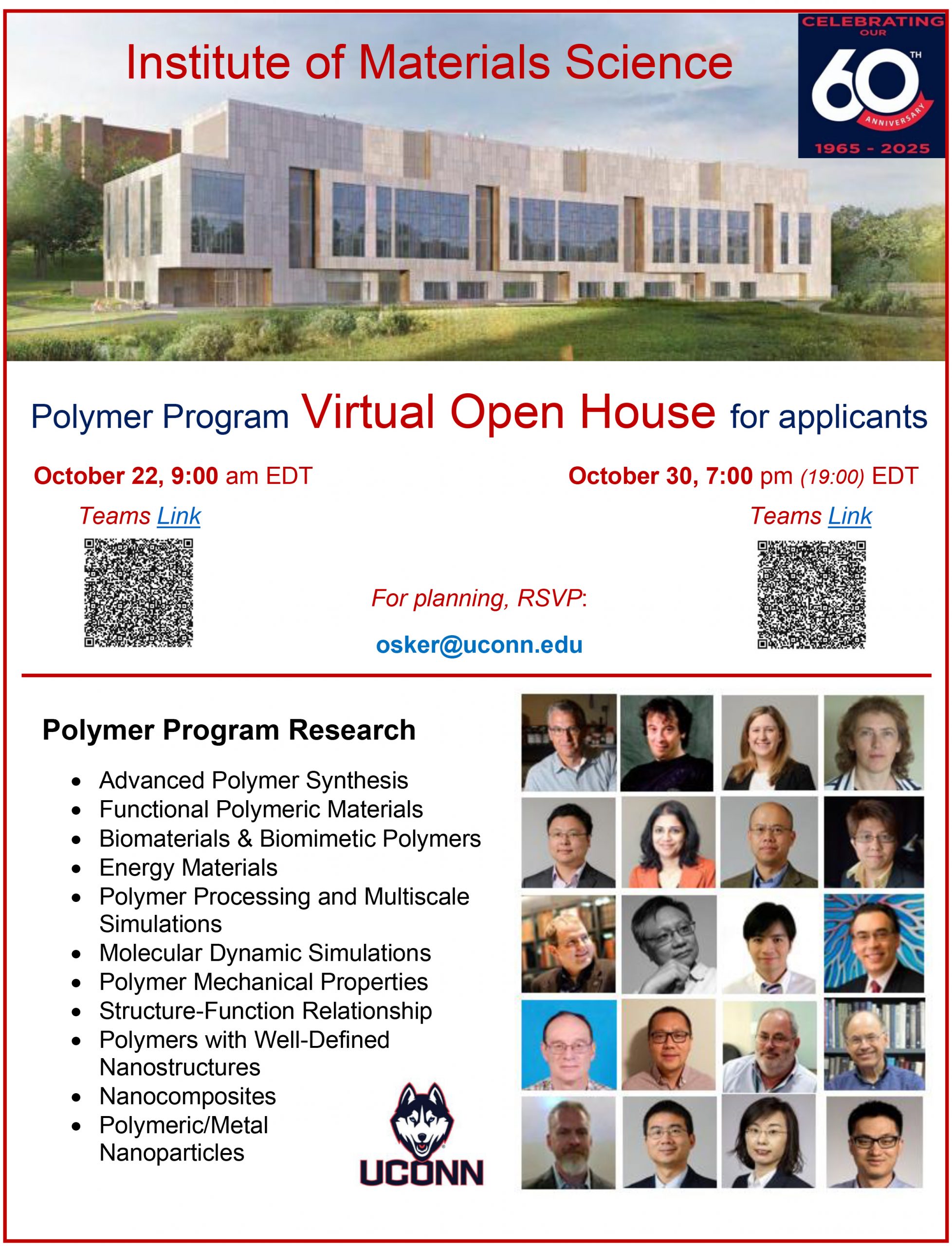 Flyer for IMS Polymer Program Virtual Open House to be held on October 22, 2025 at 9:00 am.